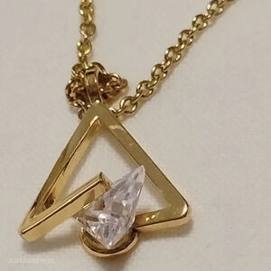 Howard Gold Tone Fashion Triangle Clear Rhinestone Accent Adjustable Necklace